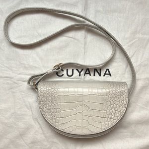 CUYANA Croc-Embossed Half-Moon Mini Bag White